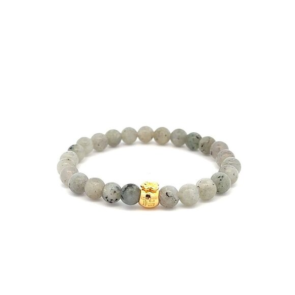 18K Gold Money Bag Charm Bracelet Natural Labradorite Gemstones 6mm - Picture 1 of 5
